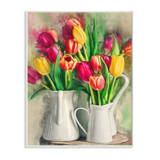 Stupell Industries Colorful Tulip Assortments in Farm Pitchers with Gray Frame Wall Plaque | 13" x 19" | Michaels®